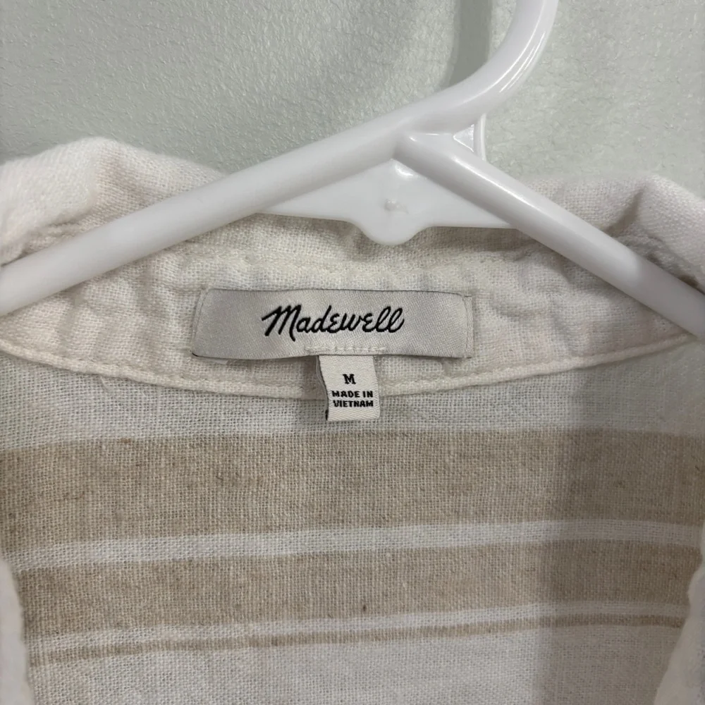 Madewell linen blend cropped button down top White and Tan medium - Picture 3 of 6